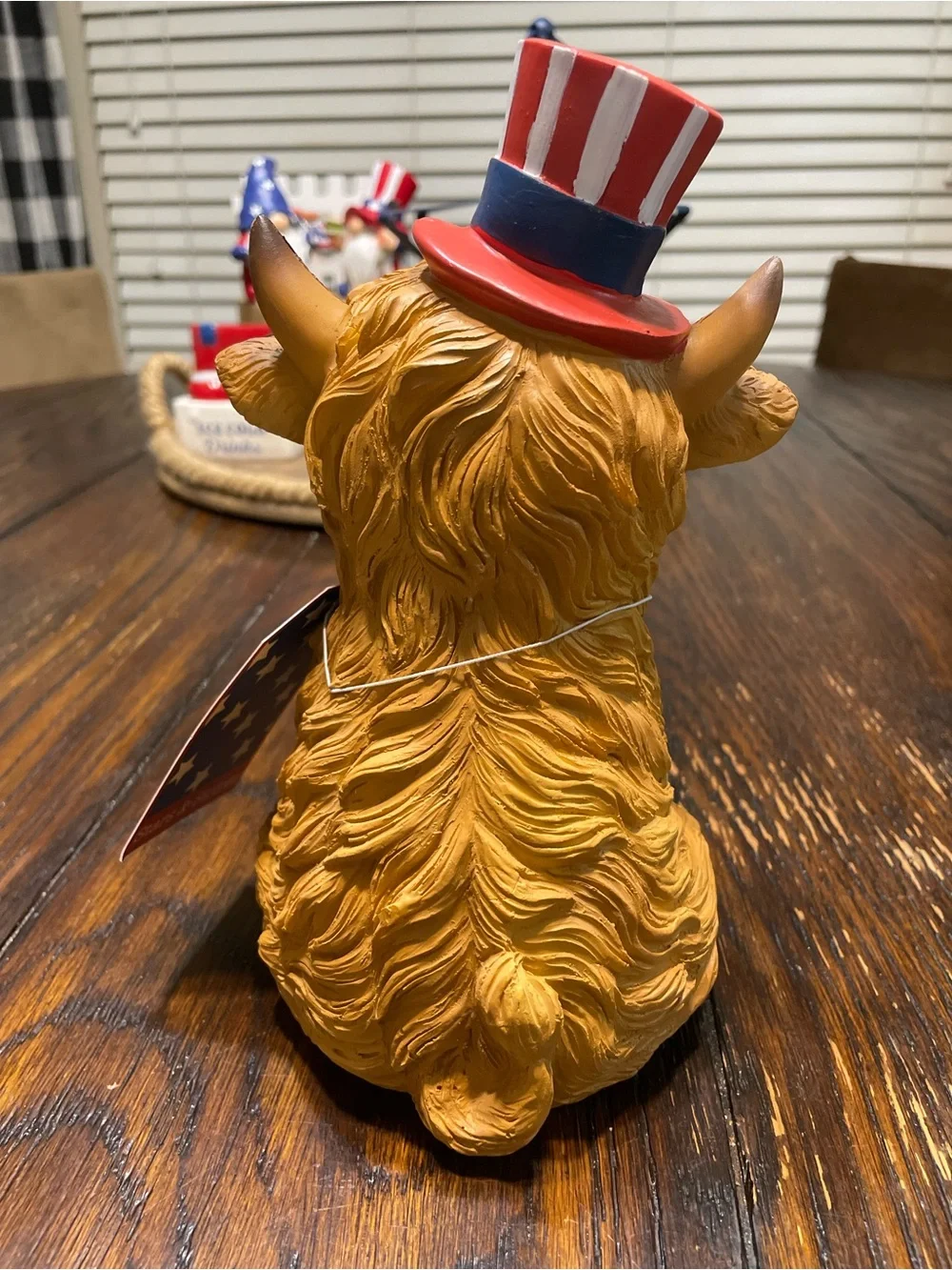 8” Patriotic Highland Cow Figurine - Red, White & Blue Party Decor